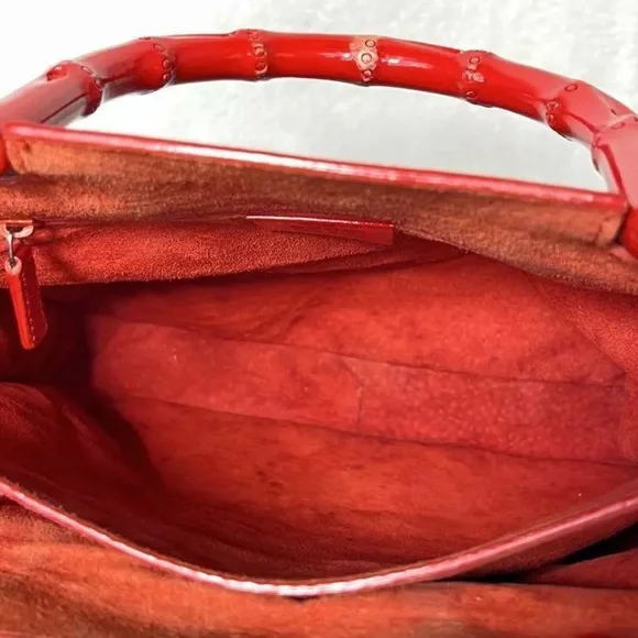 Authentic Gucci Bright Red Leather Handbag - bamboo line, very good condition ❤️ - Picture 10 of 12